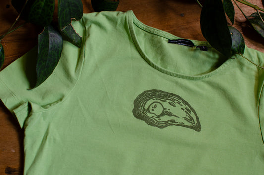 Oyster Upcycled Crop Baby Tee – Hand Printed XS