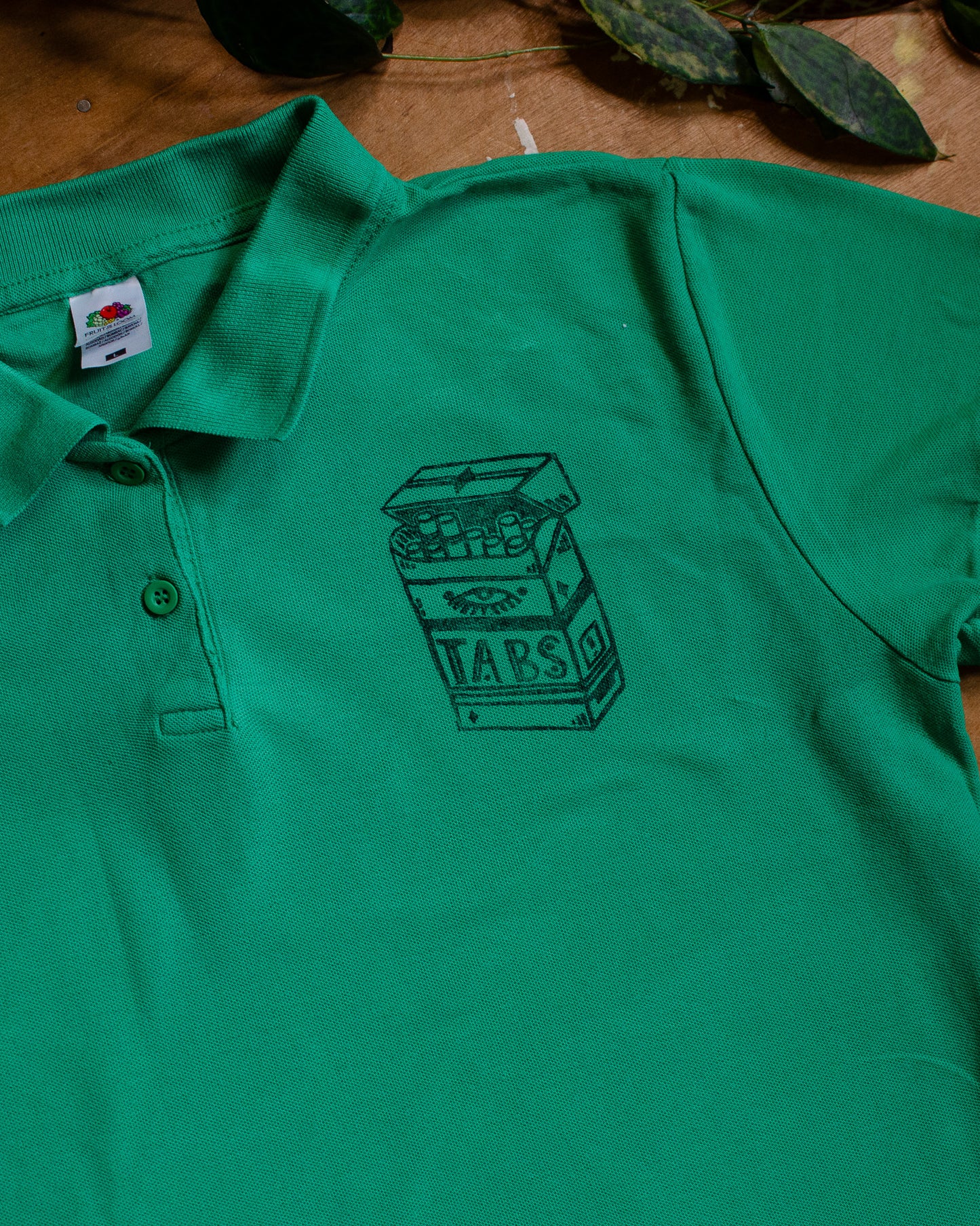 Tabs Button Up Polo | Block Printed Thrifted | (M)