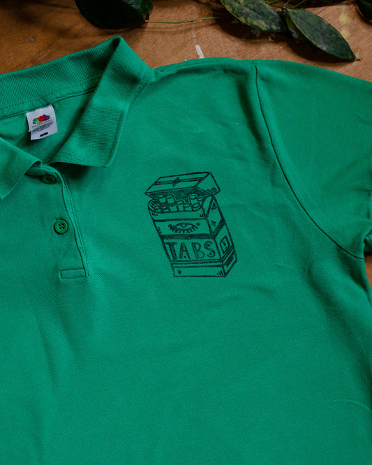 Tabs Button Up Polo | Block Printed Thrifted | (M)