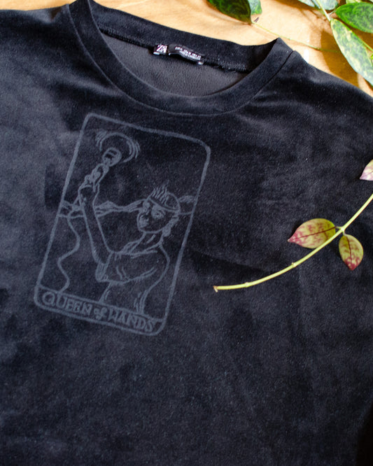 Queen of Wands Velvet Jumper | Block Printed Thrifted | (M)