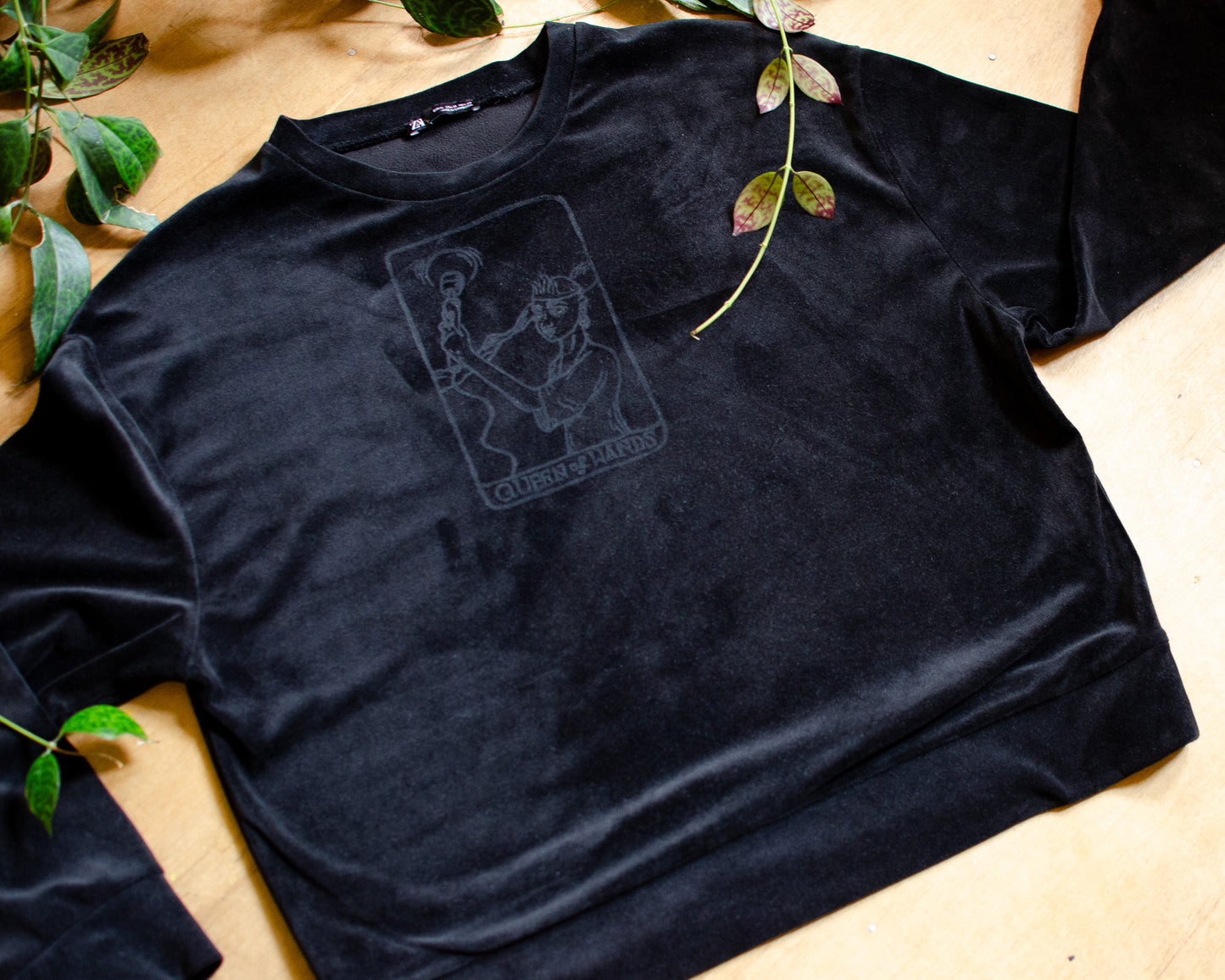 Queen of Wands Velvet Jumper | Block Printed Thrifted | (M)